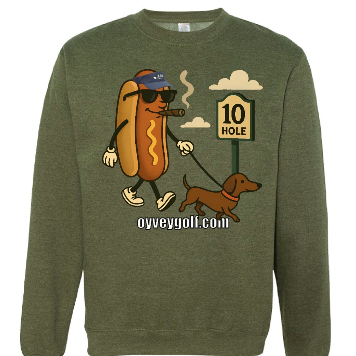 Dogs at the Turn Sweatshirt for Dog Lovers - Army Heather, Cozy Crewneck Design - Oy Vey Golf LLC