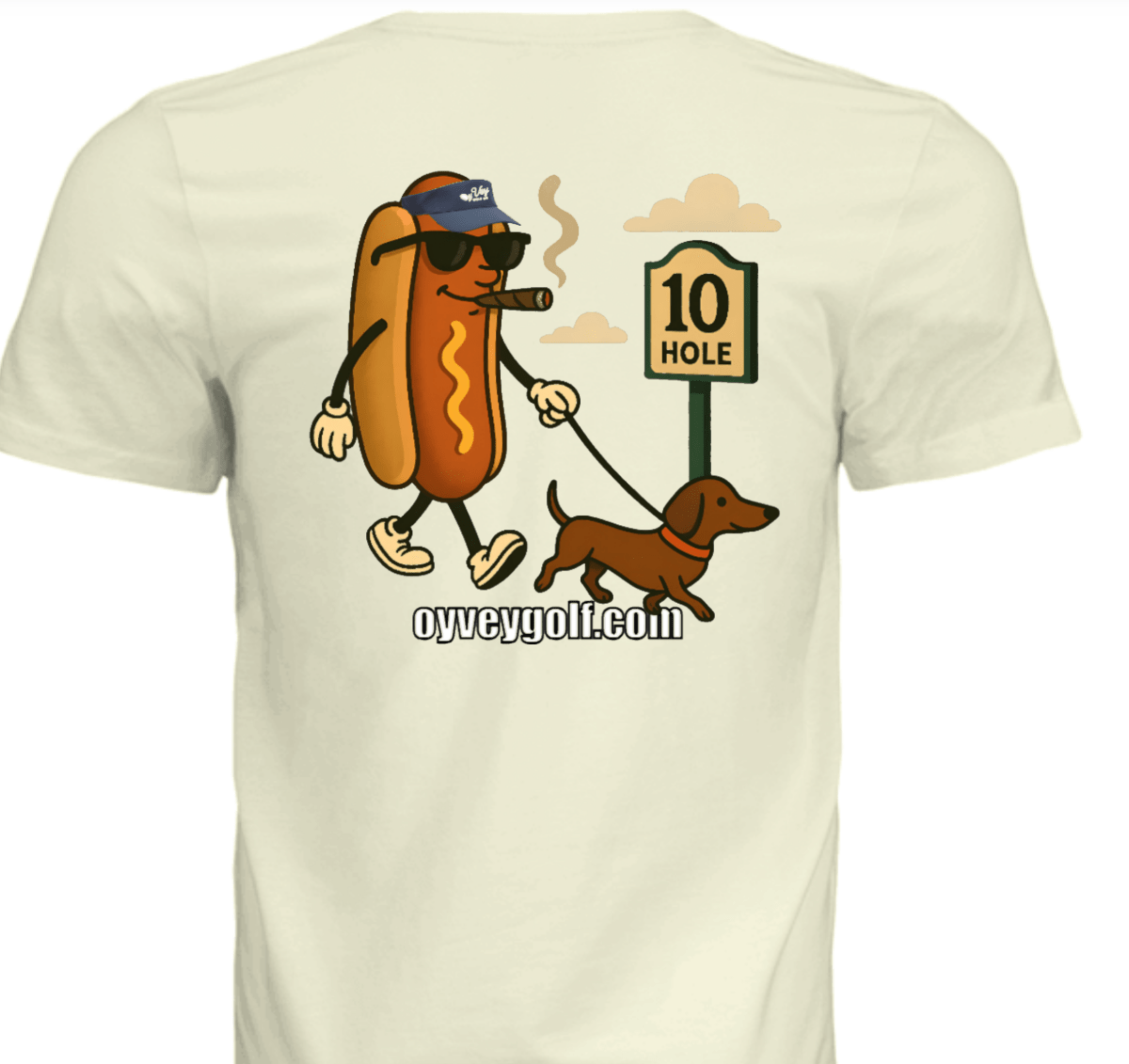 Dogs at the Turn T-Shirt -cream back, Perfect Apparel for Dog Lovers - Oy Vey Golf LLC