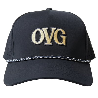 navy cap with 'OVG' logo on a white background