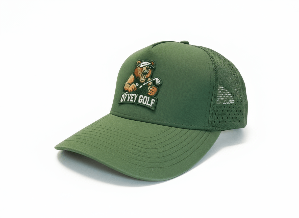 Meshuga Bear Snapback Hat - Forest, Adjustable and Stylish Headwear - Oy Vey Golf LLC