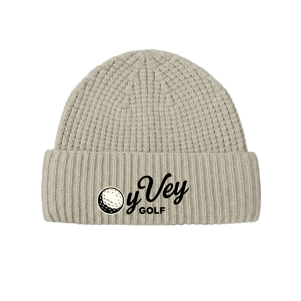OY VEY Wool Waffle Knit Beanie - Beige Stylish and Cozy OY VEY Beanie for Winter Warmth - Oy Vey Golf LLC