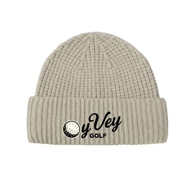 OY VEY Wool Waffle Knit Beanie - Beige Stylish and Cozy OY VEY Beanie for Winter Warmth - Oy Vey Golf LLC